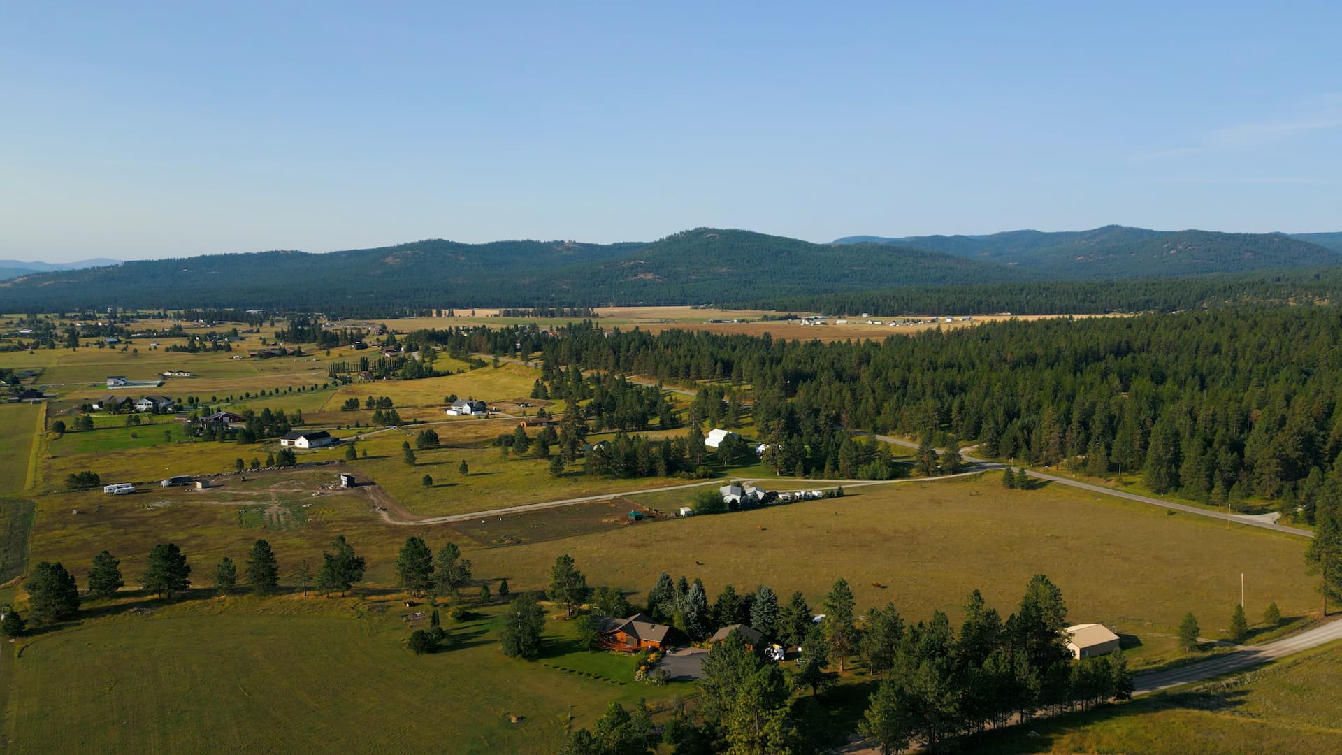 Aerial landscape of Tobacco Valley in Eureka Montana